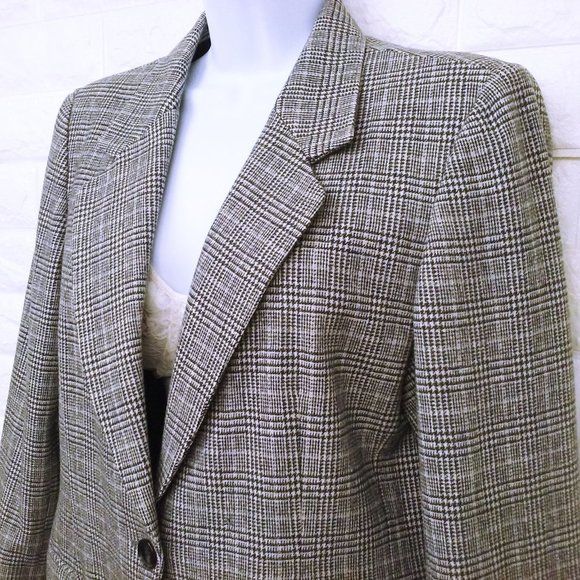 Vintage 90s Pendleton Blazer Wool Plaid Houndstooth -14P Single-Button BlackGrey - Picture 4 of 9